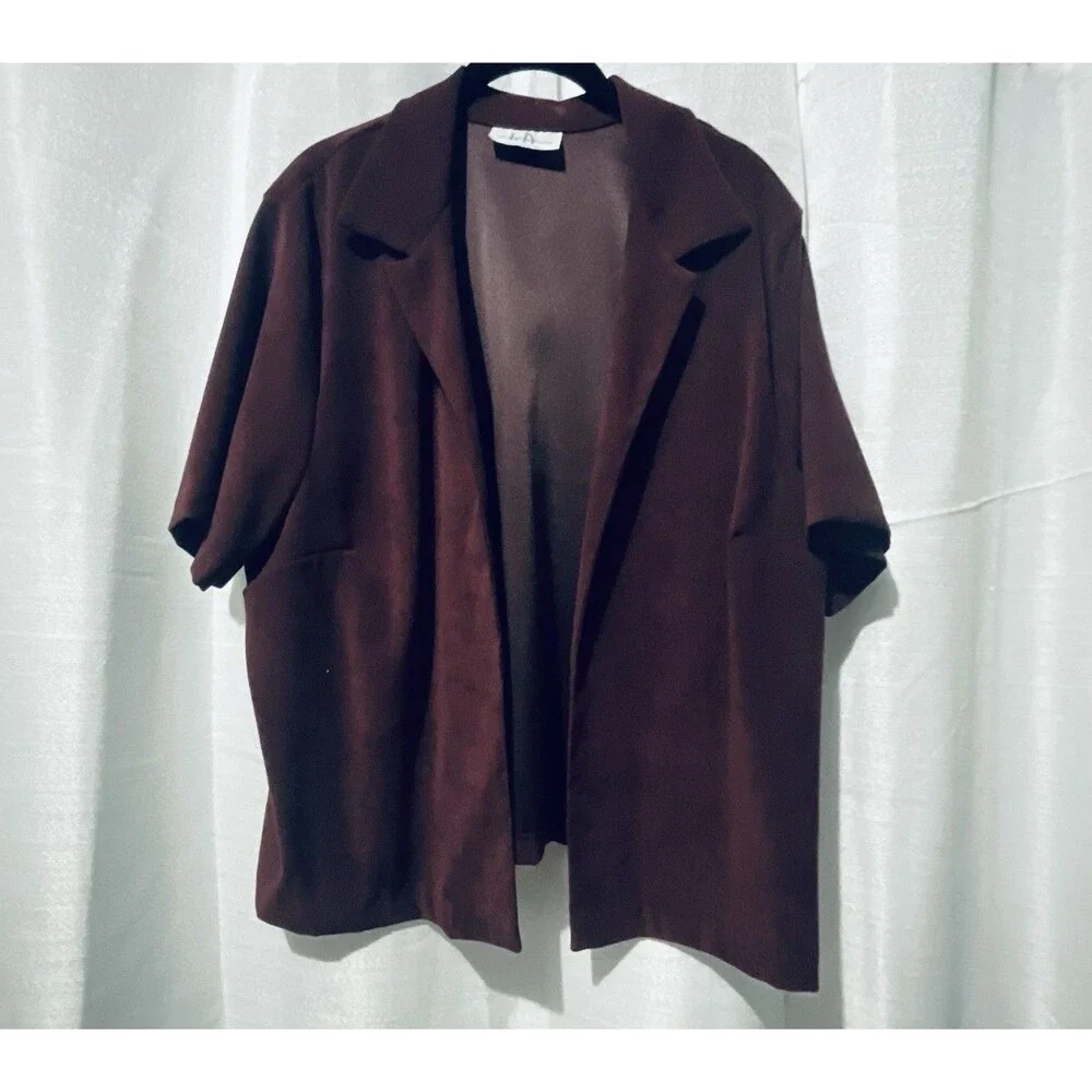 Los Angeles Short  sleeve open-front  loose blazer Womens Top sz XL Burgandy